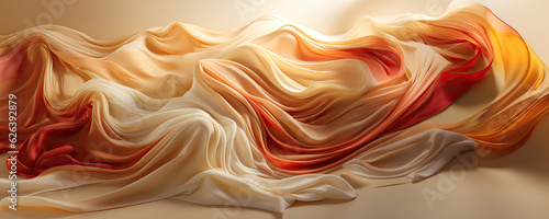 Colored wavy background, beige-orange fabric close-up.
