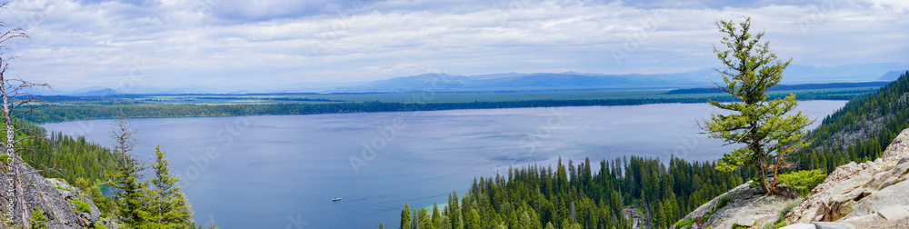 Aerial view of Jenny lake from inspiration point  at Grand Teton National Park