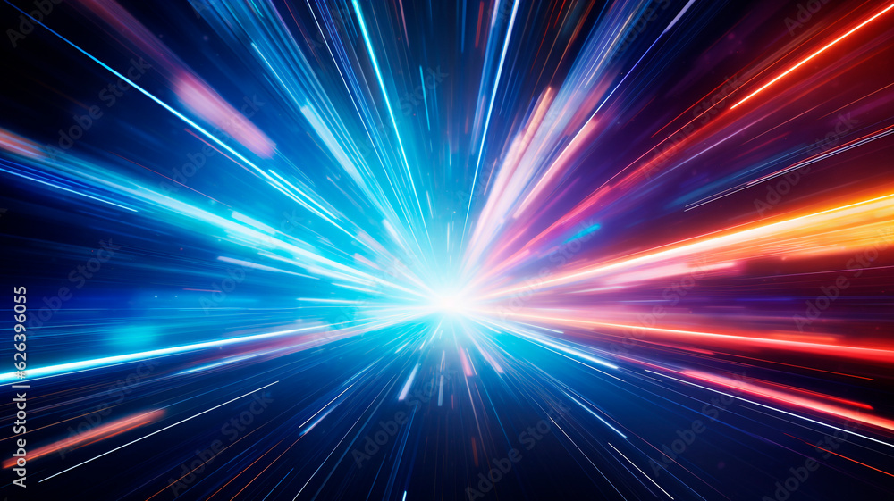 A background featuring light speed, hyperspace, and space warp. Colorful streaks of light converge towards the event horizon, creating a captivating visual display A background featuring light speed, hyperspace, and space warp. Colorful streaks of light converge towards the event horizon, creating a captivating visual display