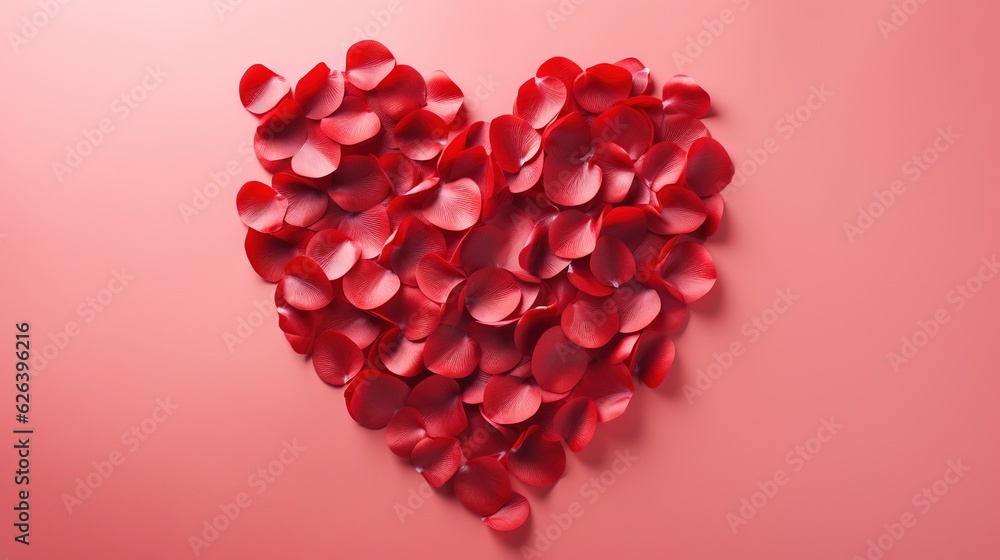 a heart made of red petals on a pink background with space for text. generative ai a heart made of red petals on a pink background with space for text. generative ai