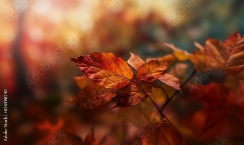 Autumn leaf on a branch. Autumn colorful background, fall backdrop