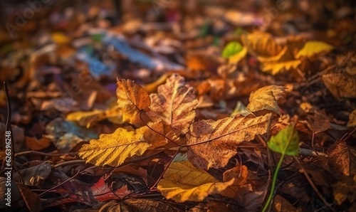 Autumn leaf in a puddle after rain. Autumn rain