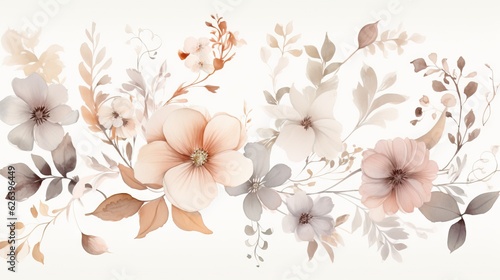  a white background with a bunch of flowers on the side of it.  generative ai