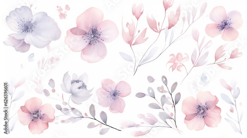  a watercolor painting of pink and white flowers on a white background. generative ai