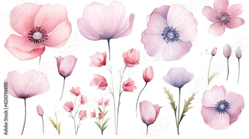  a bunch of pink flowers on a white background with a white background.  generative ai © Shanti