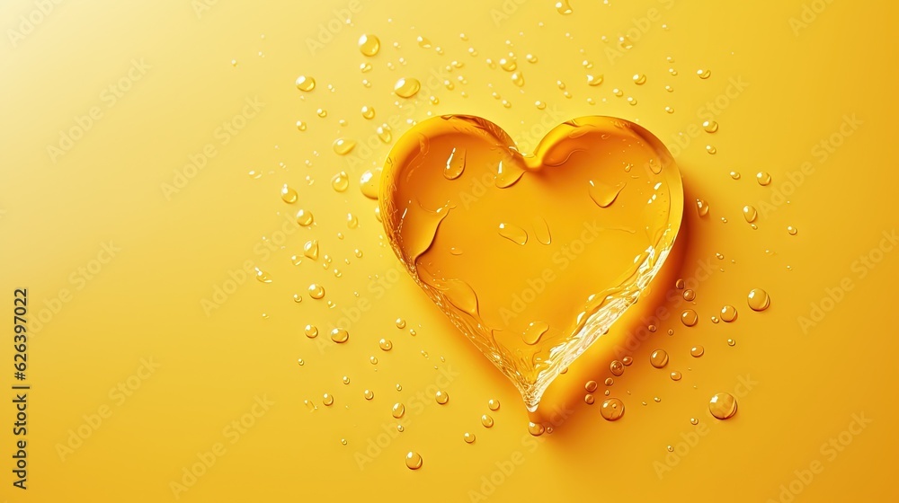 a yellow heart shaped object with water droplets on a yellow background. generative ai a yellow heart shaped object with water droplets on a yellow background. generative ai