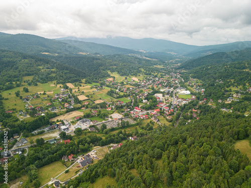 A panorama of the southern part of Zawoja with a view of the Babia Góra massif 