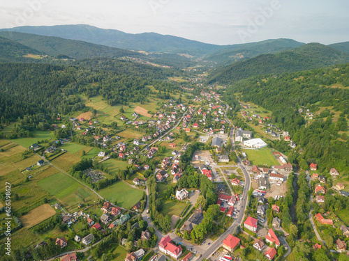 A panorama of the southern part of Zawoja with a view of the Babia Góra massif 