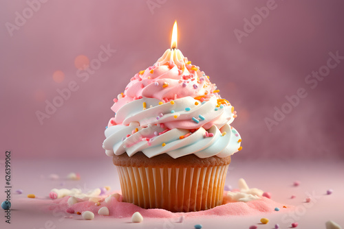 Delicious cupcake with a lit candle © HY