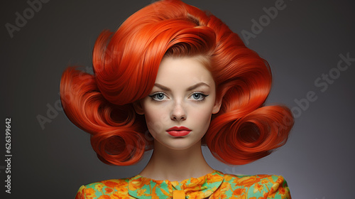 Fotografiet A young fashion woman with red hair in the 1960s created with generative AI tech