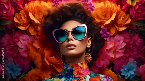 Generative AI image of Trendy fashion woman wearing amazing sunglasses