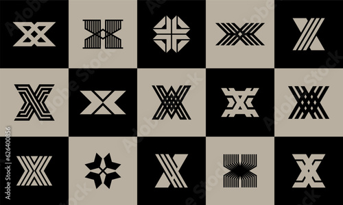 Simple line company initial letter X icon logo design set