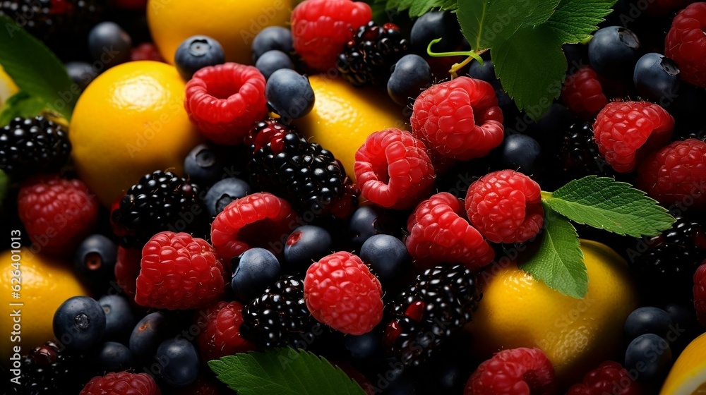 Heaps of appetizing fresh fruits in vibrant variety Heaps of appetizing fresh fruits in vibrant variety