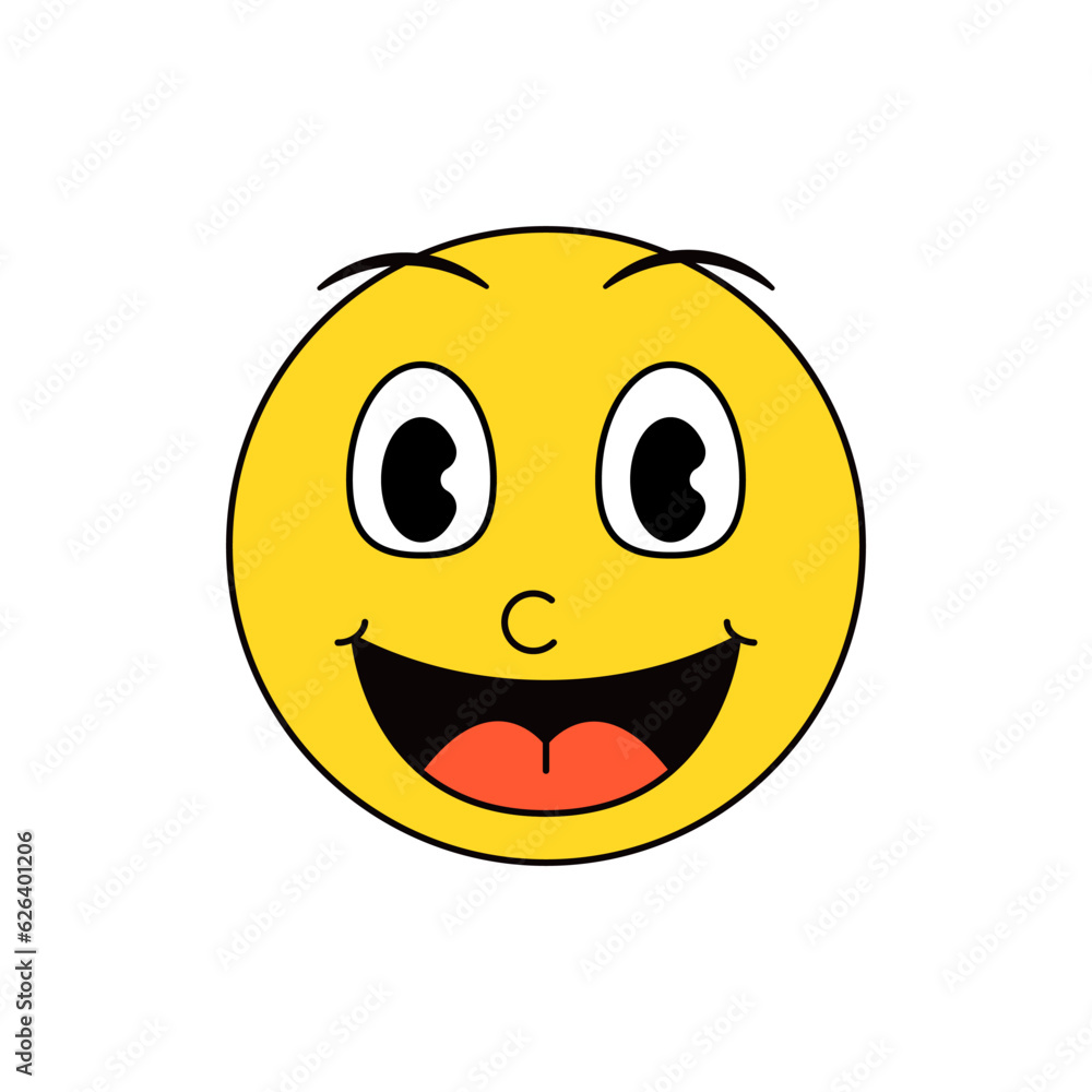 Vintage retro emoticon character very happy and smiling. Smiley emoji vector icon