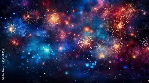 Bright  spectacular background with glowing fireworks effect