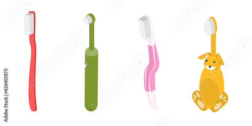 3D Isometric Flat Set of Toothbrushes
