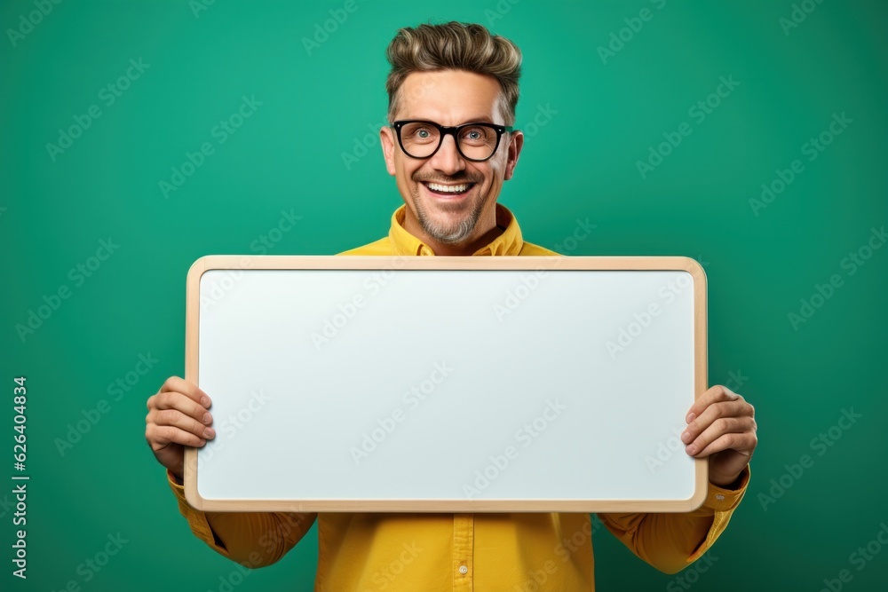 Handsome man with empty blank paper on minimalist background. Handsome man with empty blank paper on minimalist background.