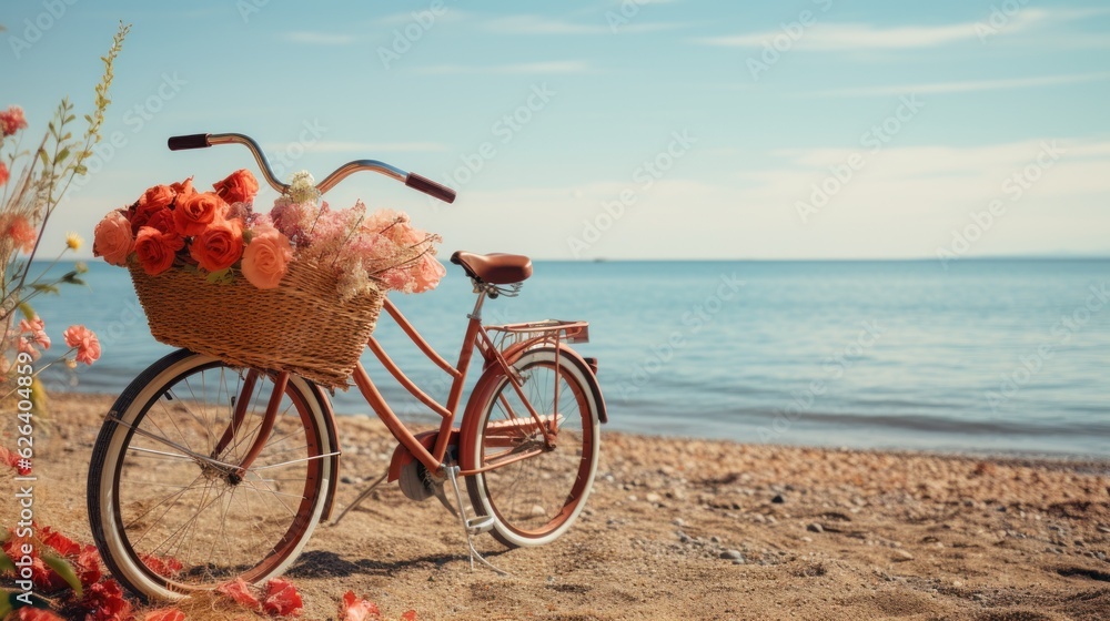 Fototapeta premium Bicycle with flowers at the beach
