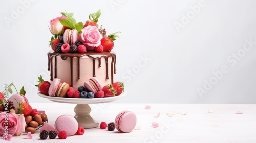 Fotografie, Obraz Pink cake with berries