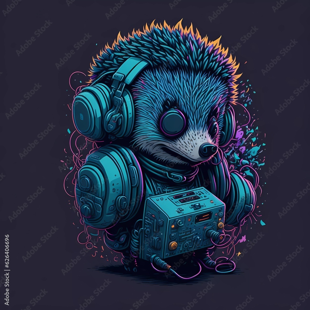 Fototapeta premium Neon Punk Hedgehog: Unleash Your Edgy Side with this Electrifying T-Shirt Design!