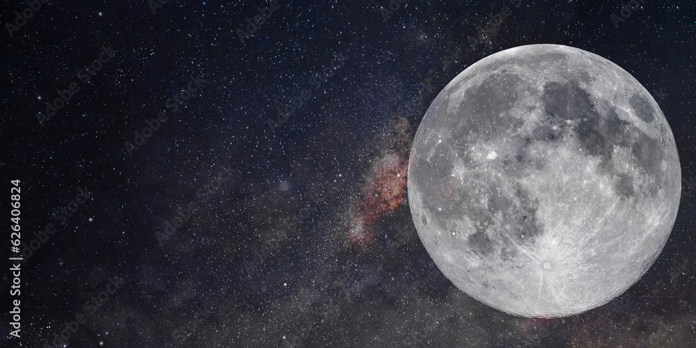 beautiful bright full moon in space with starry background