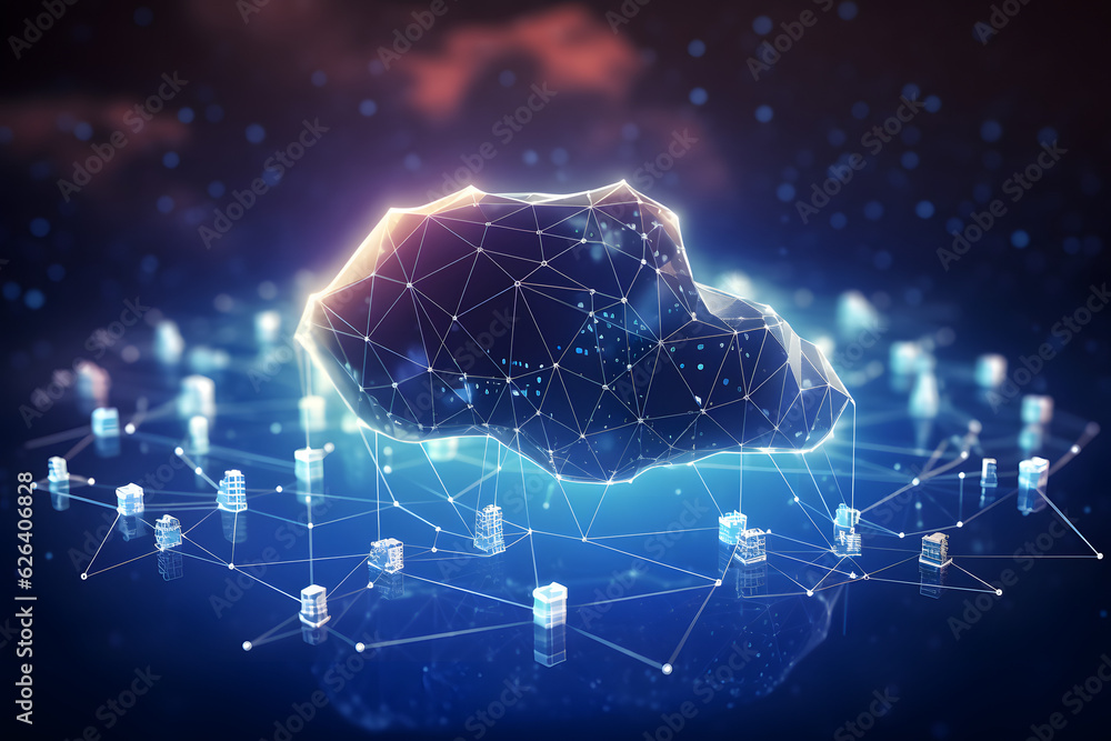 data transfer cloud computing technology concept. A large prominent ...