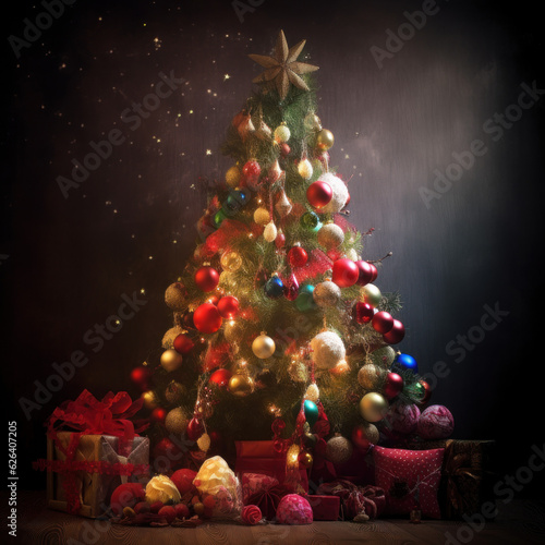 Glowing Christmas Tree with Presents - Festive Holiday Decor Art