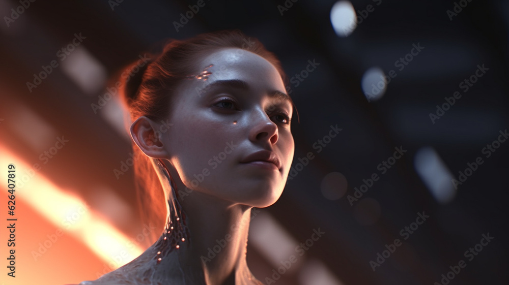 young adult woman with transhumanism cyborg technological robot body parts or robot in human form, humanoid android robot with artificial intelligence young adult woman with transhumanism cyborg technological robot body parts or robot in human form, humanoid android robot with artificial intelligence