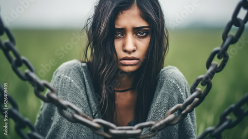 a young adult woman in chains, abstract