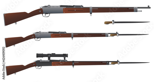 French WW1 Infantry Rifle with Bayonets and Scope / Ai Illustrator