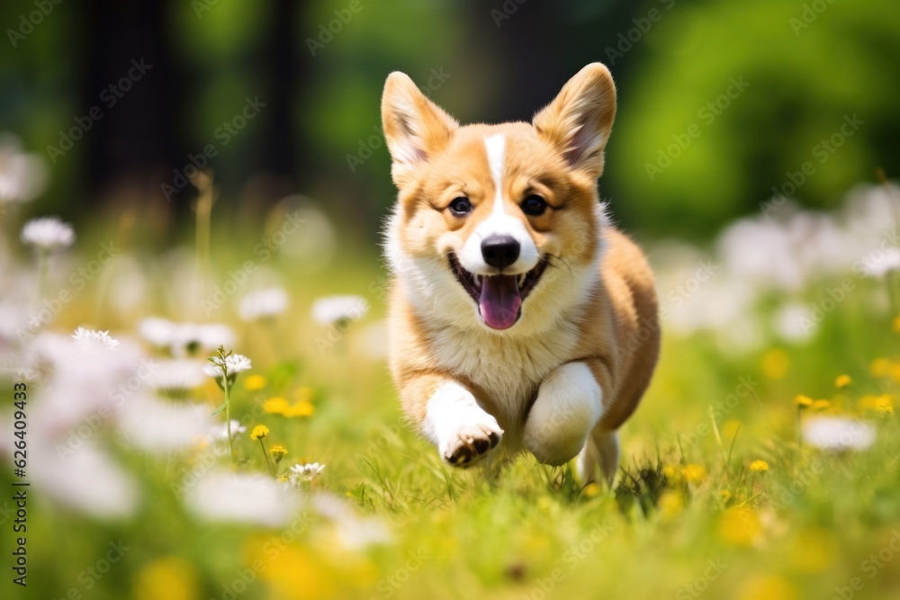 Happy puppy / dog running in the grass Happy puppy / dog running in the grass