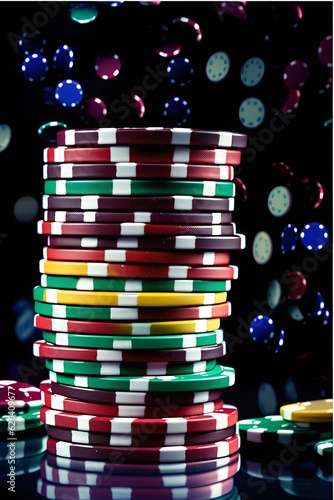 Vibrant Stakes: Closeup of a Stack of Casino Chips. Generative AI