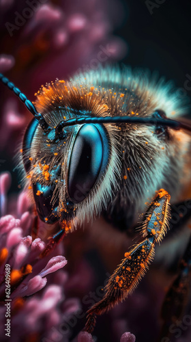 close up of the bee on the sunflower