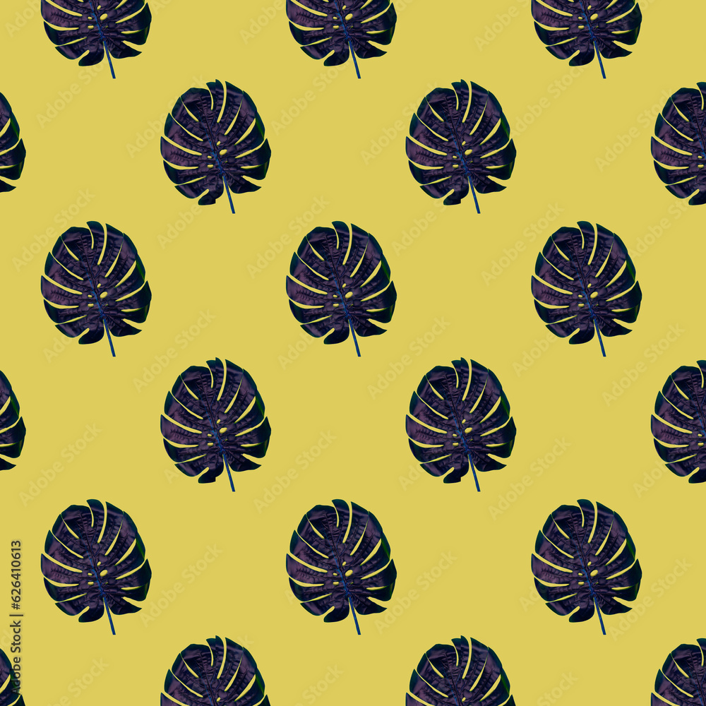 Seamless pattern: fern leaves on a yellow background. Tropical background. Seamless pattern: fern leaves on a yellow background. Tropical background.