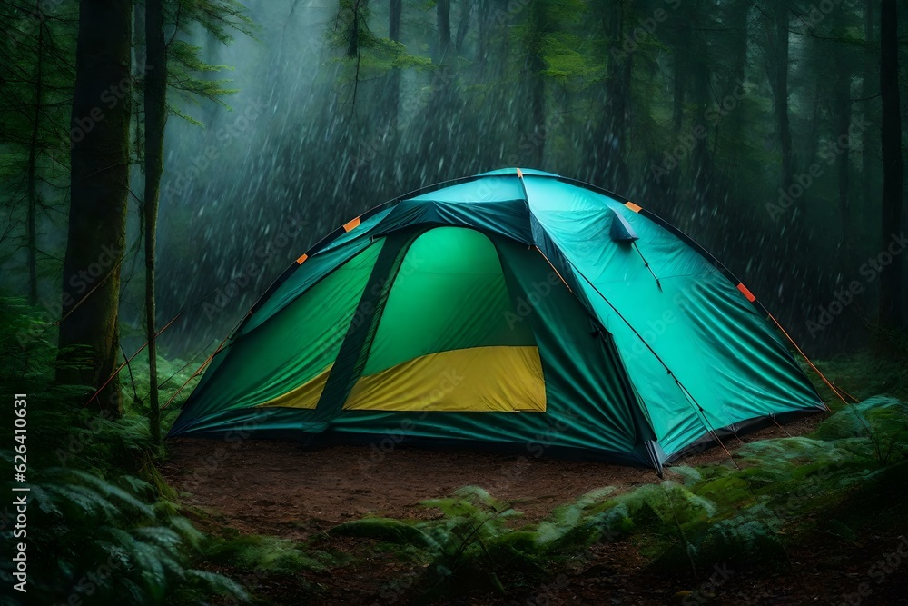 tent in the forest generative by ai
