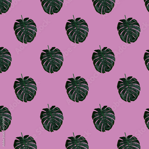 Seamless pattern  fern leaves on a pink background.