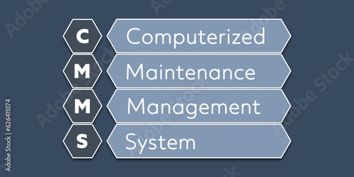 CMMS Third Generation Partnership Project. An Acronym Abbrevation of a term from the software industry. Illustration isolated on blue background.