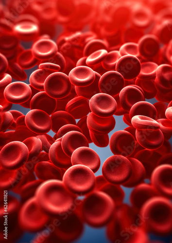 Red blood cells under microscope, scientific illustration. Generative AI