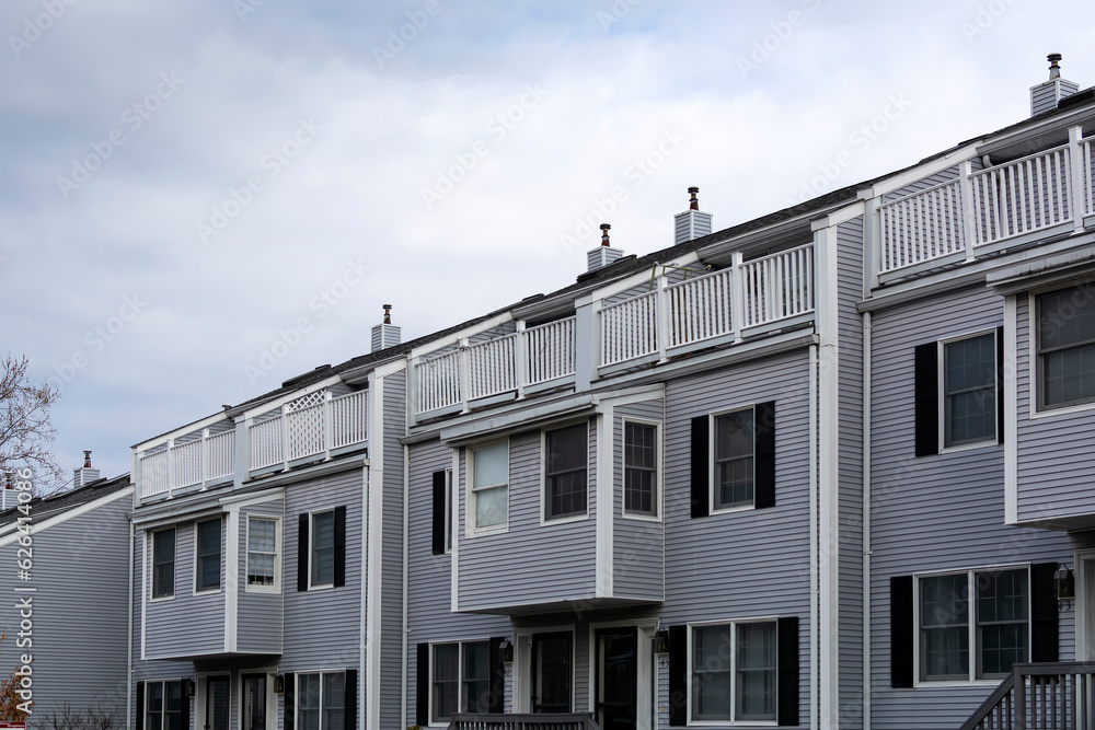 Row houses exterior view, Brighton city, Massachusetts, USA