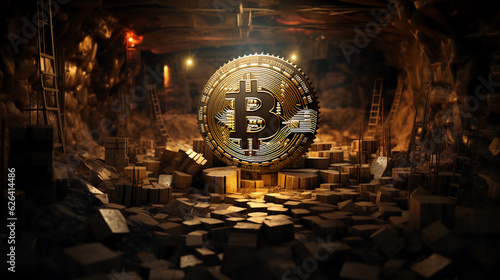 Bitcoin Gold Mining Artwork Illustration