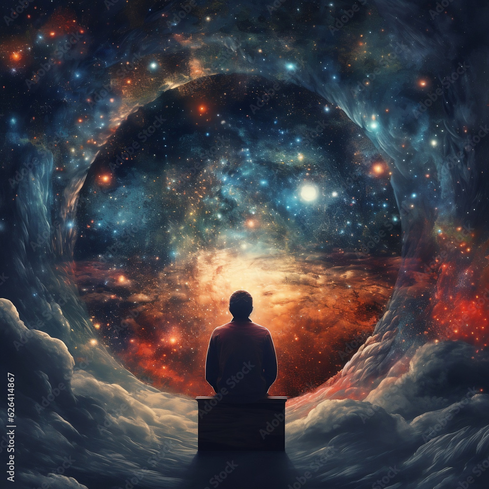 person meditating in space