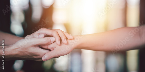 Husband and wife join hands to cheer ,Relationship care concept ,comforting family members ,mutual encouragement ,tenderness ,comfort and sympathy ,helping ,giving hope and believing