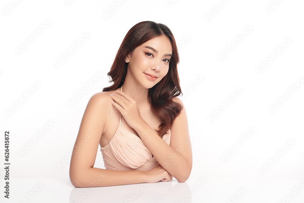 Beautiful young asian woman with clean fresh skin on white background, Face care, Facial treatment, Cosmetology, beauty and spa, Asian women portrait.