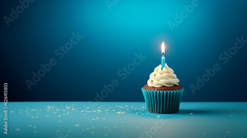 Fotografiet birthday cupcake with candle