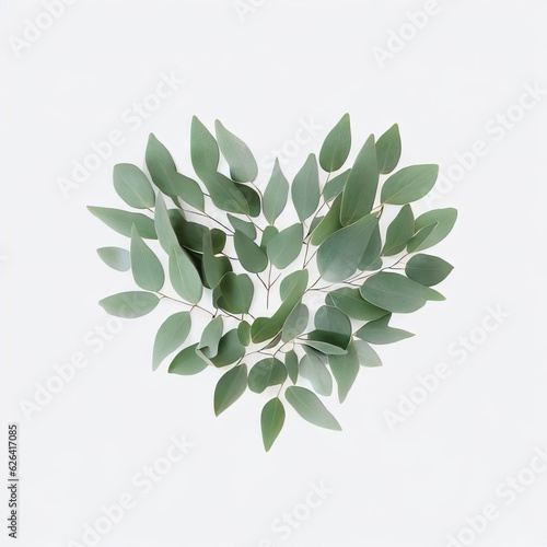 Eucalyptus Leaves Embrace Love, White Background, Generative AI