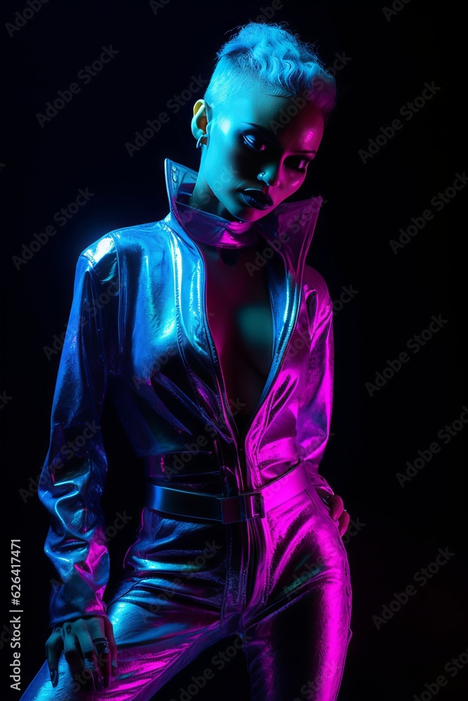 A female alien at a night club. Generative AI. 