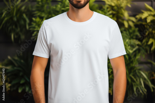 Blank White T-Shirt Mockup on Male Model, Empty Shirt Template for Fashion Display. Generative AI