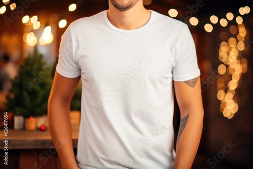 Blank White T-Shirt Mockup on Male Model, Empty Shirt Template for Fashion Display. Generative AI