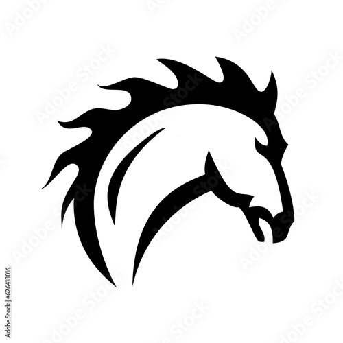 Tribal tattoo style illustration of a head of a horse or stallion with fiery mane on fire viewed from side on isolated white background done in black and white.