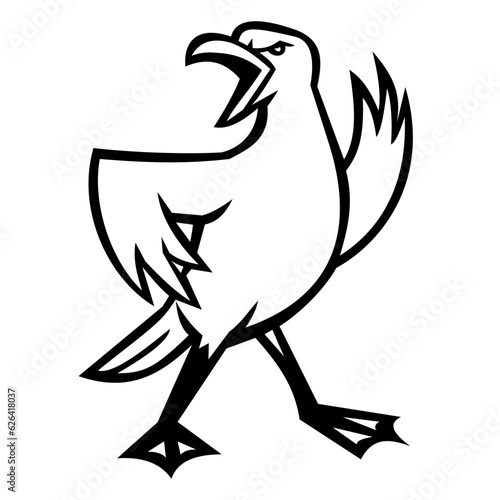 Mascot illustration of head of an angry seagull shouting and standing looking to side viewed from   on isolated background in retro style.
